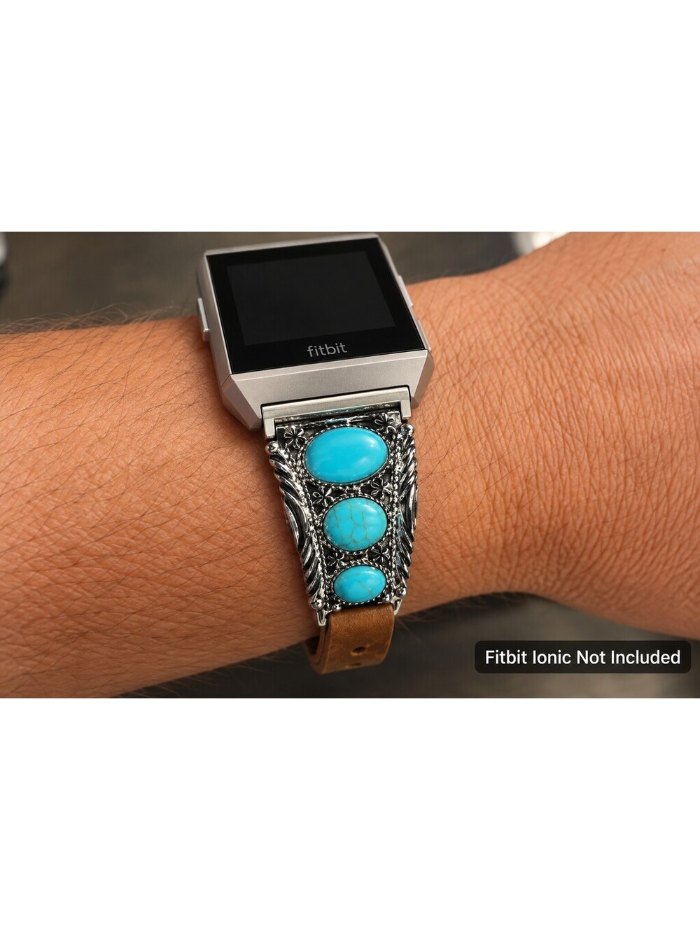 Fitbit Ionic Genuine Leather Turquoise Western Watch Band + Display Stand
